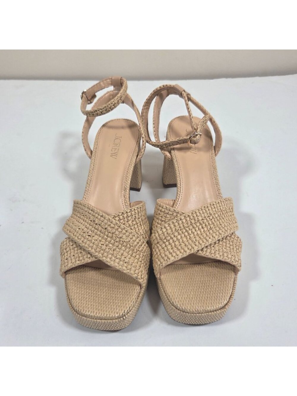 J. Crew Women's Sandals Cream Size 9 J.crew Woven Platform Heels In Natural Raff - Picture 3 of 12
